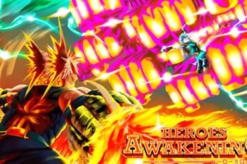 Feature image for the Heroes Awakening Quirk tier list. It shows Roblox versions on two My Hero Academia characters fighting midair.